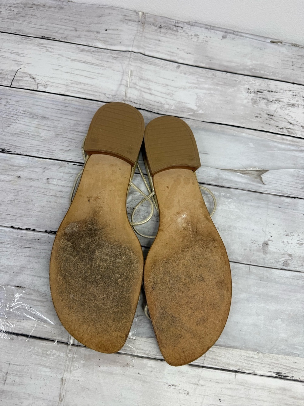 Stuart Weitzman Gold T-Strap Rhinestone Sandals - Picture 7 of 7